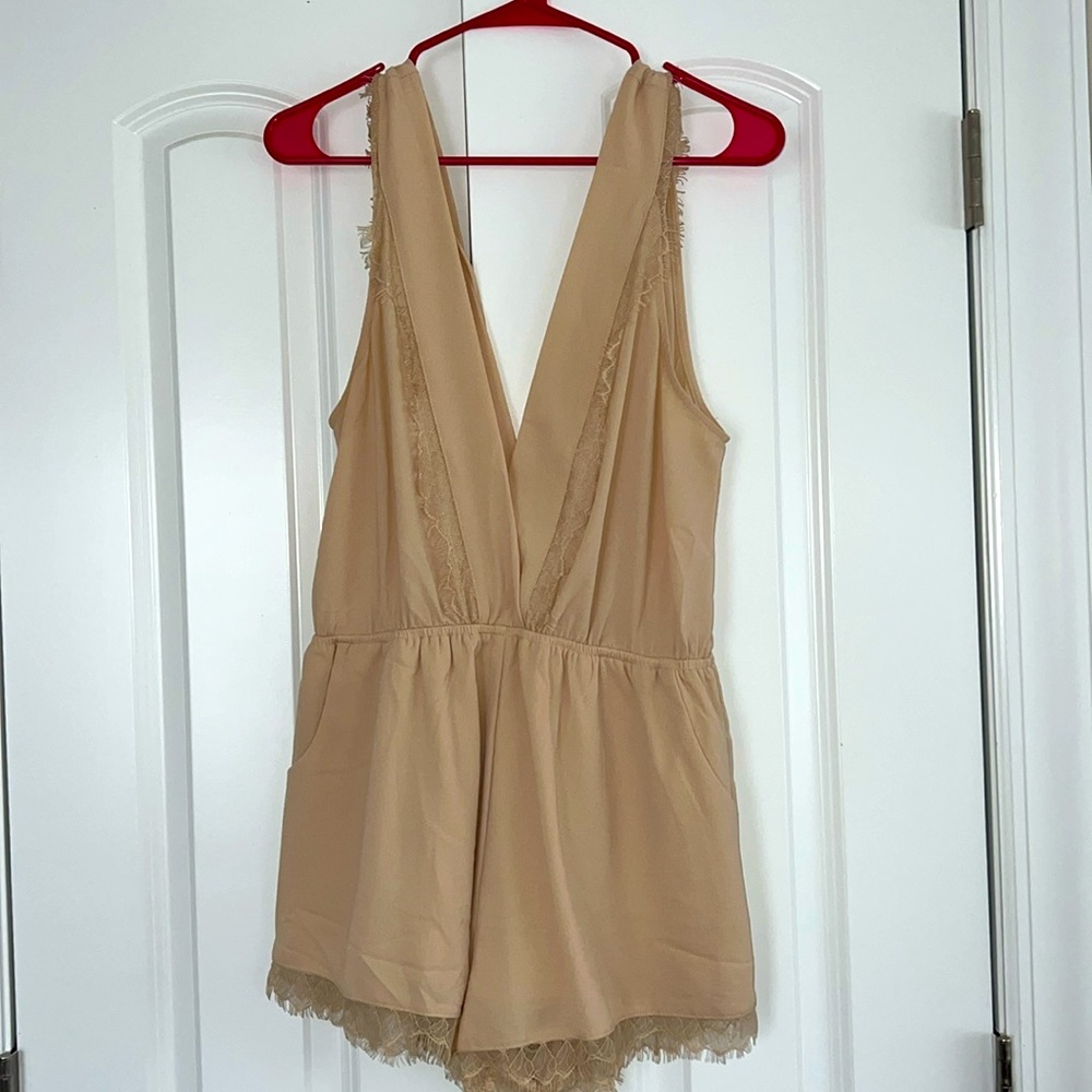 Cream Romper with Lace Detail